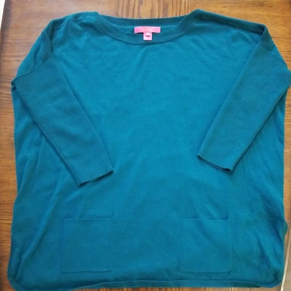 Lilly Pulitzer Womens‎ Cobo Sweater Size XS Green Metallic Boat Neck Dolman Boxy